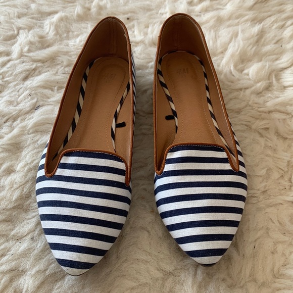 H&M Flats | Navy Stripes | Size 9.5 - Picture 1 of 4